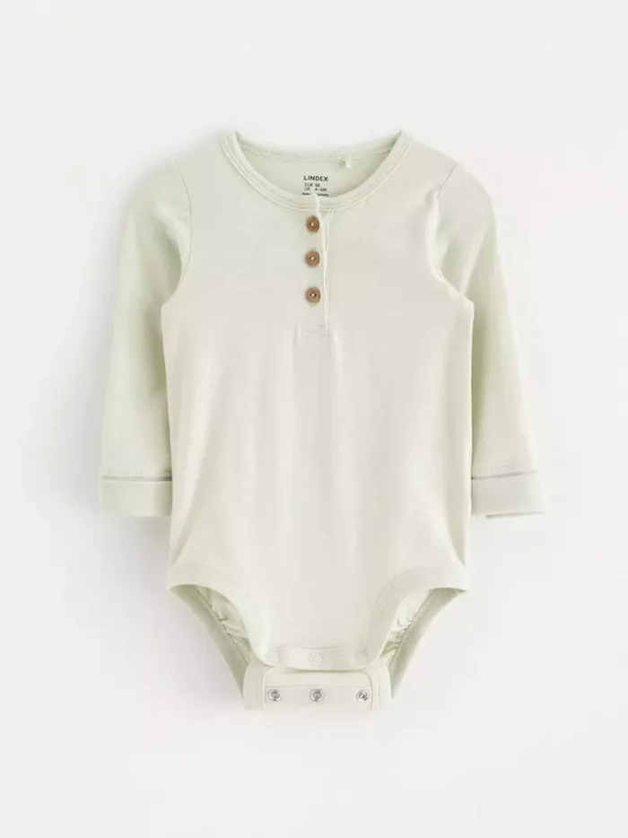 Bodysuit with henley collar